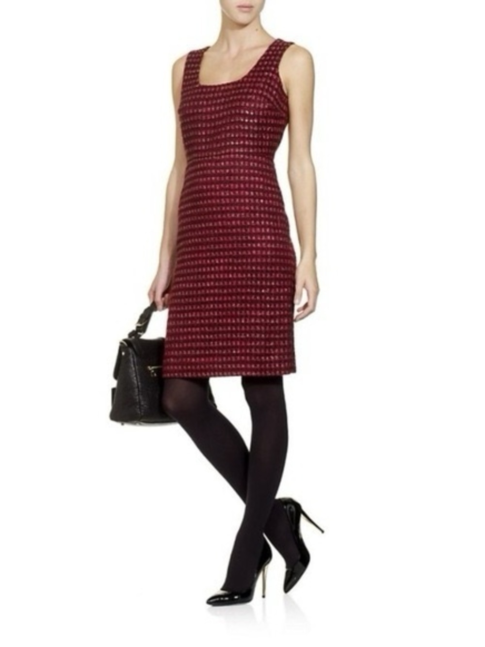 Tory Burch Tweed Victory Dress in Dark Plum Gold— Womens 10